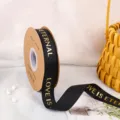 1cm black gold stamped ribbons DIY bouquet gift wrapping bow decorative grosgrain ribbon - Width 2.5cm * Length 45 Yards / Black