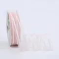 Pink striped sheer organza ribbon roll for gift wrapping, bouquet packaging and DIY bows. - 2.5cm*20 Yards / Sakura Pink