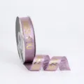 Purple satin ribbon with gold foil text 2.5cm wide for gift wrapping floral bouquet decoration - 2.5cm x 45 Yards / Lilac Purple