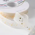 Wit transparante lint met gouden sterren, 2.6cm breed voor cadeauverpakking en bloemboeket. - Sterstijl / 20 Yard/Verpakking