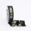 Black satin ribbon with gold foil I Miss You text, 2.5cm wide for gift wrapping, floral. - 2.5cm x 45 Yards / Black