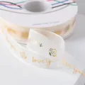 2.6cm Gold Stamped English Organza Ribbon for Floral Bouquet Packaging and DIY Gift Decor - Rose Love Style / 20 Yards/Pack
