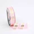 2.5cm pink satin ribbon with gold stamped I miss you letters for gift wrapping and DIY crafts. - 2.5cm x 45 Yards / Water Pink