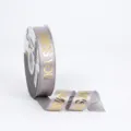 Gray satin ribbon with gold foil English letters 2.5cm wide for gift wrapping and flower bouquet decor. - 2.5cm x 45 Yards / Meteorite Grey
