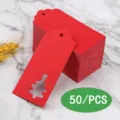 Red Christmas Paper Gift Tags Hollow Tree Hang Tags 50Pcs Pack Holiday Party Decor - Christmas Tree / 50 Sheets / Red