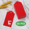 Red Christmas elk paper gift tags set with dry wheat decor, 50pcs festive detail view - Christmas Reindeer Blue / 50 Sheets / Red