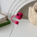 Cubierta de pajita de silicona con calavera rosa 10mm tapa antipolvo accesorio bonito - Calavera Rojo