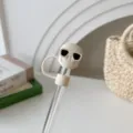 Lindo sombrero de pajita de calavera de silicona tapa a prueba de polvo de 10 mm para taza Stanley - Esqueleto Blanco