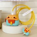 Lindo juego de protector de cargador de mochila de dibujos animados y enrollador para Apple. - Mochila escolar