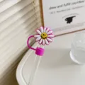 Süßer Gänseblümchen Strohhalm Topper und Staubschutz Kappe für Tassen, Wiederverwendbares Zubehör. - 10mm-Einzelverpackung / Sonnenblume Lila