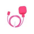 Pink Silicone Charger Case and Woven Cable Protector Set for Apple UK 20W Power Adapter - Plum Red