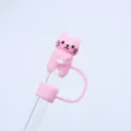 Rosa Katze Silikon Strohhalm Abdeckung Staubsicherer Aufsatz fuer wiederverwendbare. - 10mm-OPP-Beutelverpackung / Katze Rosa