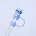 Süßer blauer Katzen Silikon Strohhalm Topper Staubkappe für Tassen, lebensmittelecht. - 10mm-OPP-Beutelverpackung / Blaue Katze
