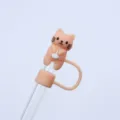 Süßer Silikon Katzen Strohhalm Topper Staubschutz, schöne wiederverwendbare Kappe. - 10mm-OPP-Beutelverpackung / Katze Orange