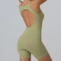 Combinaison fitness sans couture vert olive, romper yoga dos nu, tenue de sport extensible. - Vert Citron