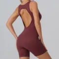 Combinaison de yoga sans coutures dos nu pour femme grenat tenue de sport fitness active - Bordeaux