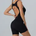 Combinaison de yoga sans coutures noire pour femme, body de fitness élastique avec dos nu. - Noir