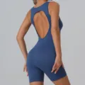 Combinaison de yoga bleue sans couture dos nu fitness romper extensible sport femme training - Bleu marine