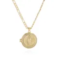 Gold locket pendant necklace with clear rhinestones and figaro chain vintage religious jewelry - Gold