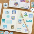 Pack d'autocollants esthetiques bleus pour journal, decalcomANIES impermeables pour deco. - Série Bleue Sel de Mer Soda / 30 Feuilles