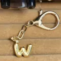 Glossy Gold Plated Puffy Letter W Keychain Pendant Fashionable Bag Charm Accessory - Letter W