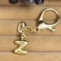 Gold-plated puffy letter Z keychain charm, cute alphabet bag pendant for keys and purses. - Letter Z