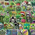 50pcs pegatinas de graffiti de dibujos animados verdes divertidos góticos para funda - 50 Piezas/Paquete
