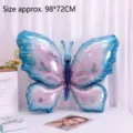 Close-up detail view of a large gradient blue butterfly foil balloon for party decoration - Blue-Purple Butterfly