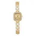 Vue détaillée d'une élégante montre bracelet carrée dorée avec des strass - Or