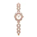Elegante reloj de pulsera para mujer en oro rosa con bisel de cristal floral y perlas - Estilo de Pulsera Floral con Pedrería y Perla Artificial / Rosa oro