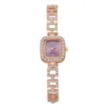 Detailed shot of a luxury rose gold square face watch with crystal bracelet embellishment - Rose Gold with Purple Dial