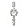 Vista frontal detallada de elegante reloj de pulsera de cuarzo plateado con strass - Estilo de Pulsera Floral Plateada con Pedrería / Plateado
