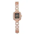 Close-up of rose gold ladies' watch with rhinestone square dial and chain strap - Rose Gold Black Dial