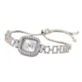 Elegant silver square quartz bracelet watch with sparkling rhinestones for women - Silver White Dial