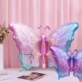 Grand ballon papillon en aluminium dégradé rose et bleu pour décoration fête 79x52cm - Papillon Dégradé Rose Vert