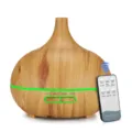 Difusor de aromas de 400ml con grano de madera, control remoto y luz LED de colores - Con control remoto / Enchufe USB / Grano de madera clara