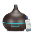 Difusor de aceites esenciales de grano de madera oscura con mando, humidificador 400ml - Con control remoto / Enchufe USB / Grano de madera oscura