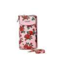 Roze rozen bloemenprint verticale telefoon tas crossbody schoudertas met riem en drukknoopsluiting - Rozenroze