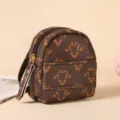 Mini brown monogram coin purse keychain, cute small backpack coin bag pendant accessory. - Coffee