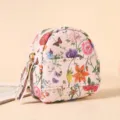 Mini floral print backpack coin purse cute PU leather key pouch portable zipper wallet card bag - Light Pink