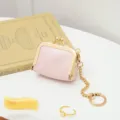 Mini PU leather kiss lock coin purse with gold chain sweet pink cute mini wallet - Pink