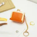 Mini PU leather kiss lock coin purse orange coin bag with gold chain cute jewelry storage pouch - Orange