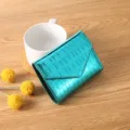 Women short wallet crocodile pattern laser gloss minimalist fashion card holder variant - Teal