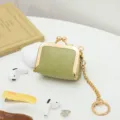 Mini green PU leather kiss-lock coin purse cute vintage jewelry box with gold chain strap. - Avocado Green