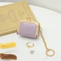 Mini PU leather kiss-lock coin purse with metal chain, cute portable mini pouch for keys. - Taro Purple