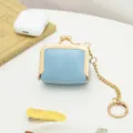 Mini PU leather kiss-lock coin purse keychain retro cute mini pouch bag for ring jewelry storage - Sky Blue