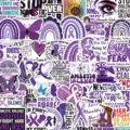 Set di adesivi viola impermeabili sensibilizzazione violenza domestica per valigia. - Viola