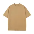 Men's heavyweight solid color short sleeve crew neck t-shirt casual loose top khaki - S / Khaki
