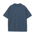 Men's heavyweight short sleeve t-shirt, casual round neck solid blue top, loose fit. - Denim Blue