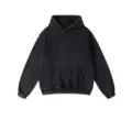 Schwerer gewaschener schwarzer Fleece-Hoodie Detailansicht mit praktischer Kängurutasche. - S / Gewaschenes Schwarz